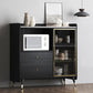 Zwarte open opbergserver Glam Wood Dining Server met 2 lades