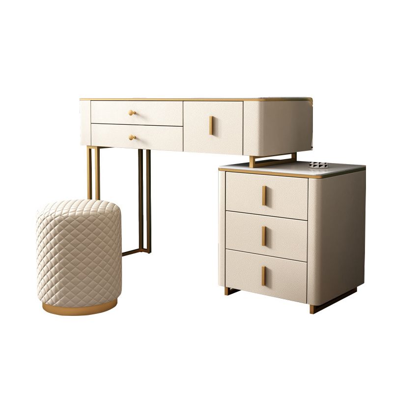 Bureau de vanité en pierre avec 6 tiroirs, blanc métallique / gris, 15,75 "d x 30,71" H