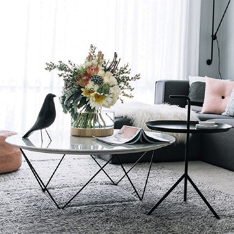 Frame Base Coffee Table Round Black/White Stone Cocktail Table Clearhalo 'Coffee & Accent Tables' 'Coffee Tables' 'coffee_tables' 'furn' 'furn_coffee_tables' 'Furniture' 'furniture_coffee_tables' 'Living Room Furniture' 1200x1200_7100b472-dae9-4ce2-9c95-d36ea82e3998