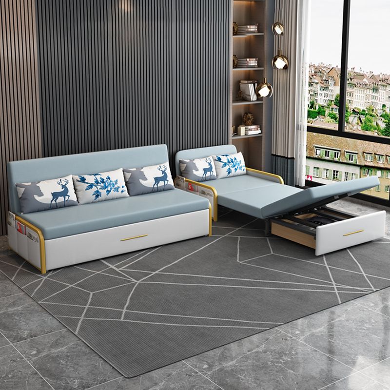 グラムラウンドアーム布団フレームボンドレザーブルースリーパーソファ