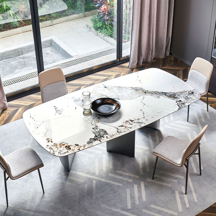 Contemporary Rectangle Shape White Table Standard Sintered Stone Dining Table for Kitchen Clearhalo ' dining_table' 'Dining Tables & Seating' 'Dining Tables' 'furn' 'furn_dining_table' 'Furniture' 'furniture_dining_table' 'Kitchen & Dining Furniture' 'kitchen&dining_furn' 'kitchen' 'kitchen_dining_table' 1200x1200_7106ca9d-97a7-4666-a58a-d0748a2d0660