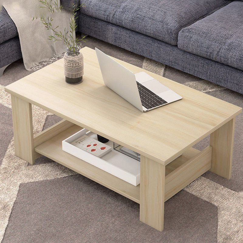 Rectangular Wooden 4 Legs Coffee Cocktail Table with Storage Shelf Clearhalo 'Coffee & Accent Tables' 'Coffee Tables' 'coffee_tables' 'furn' 'furn_coffee_tables' 'Furniture' 'Living Room Furniture' 1200x1200_71071cf0-ab42-49b3-84b6-0d658f854d84