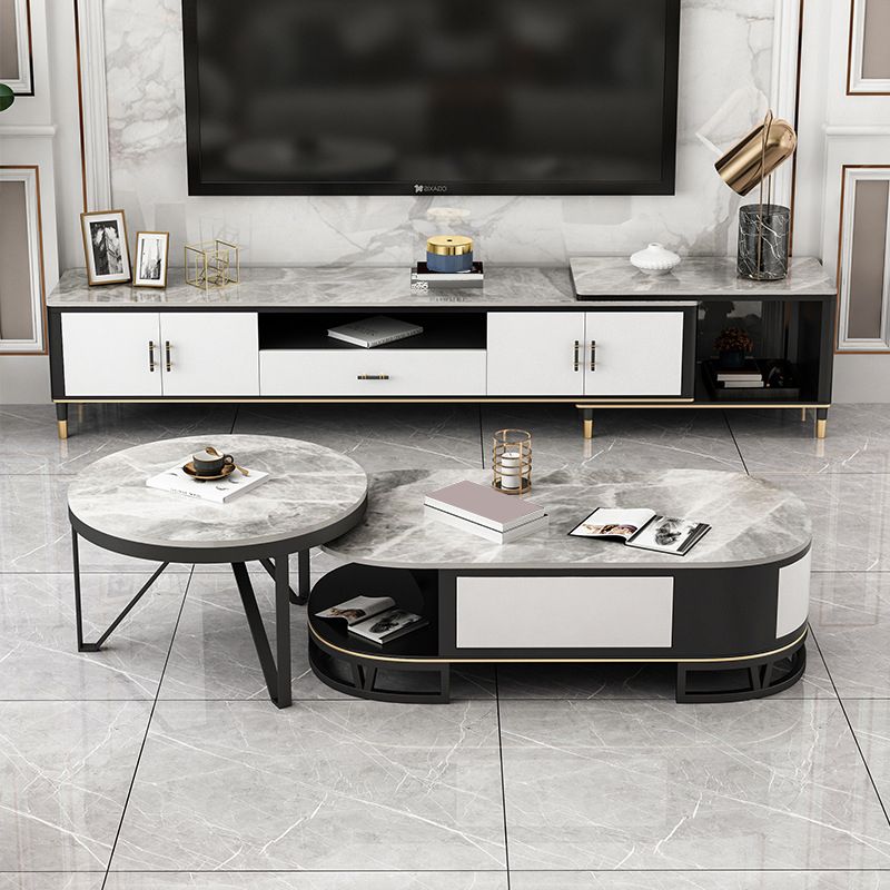 Modern Stone TV Media Stand 16" W Open Shelving TV Stand Console with Cabinet Clearhalo 'furn' 'furn_tv_stands_entertainment_centers' 'Furniture' 'Living Room Furniture' 'TV Stands & Entertainment Centers' 'TV Stands & Media Storage Furniture' 'tv_stands_entertainment_centers' 1200x1200_710962e8-10ff-45d4-b1ee-05186ecd4c83