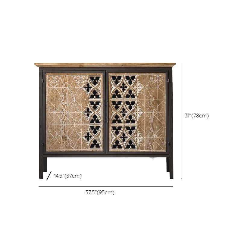 Metal and Distressed Wood Accent Cabinet Industrial Style Fretwork Chest