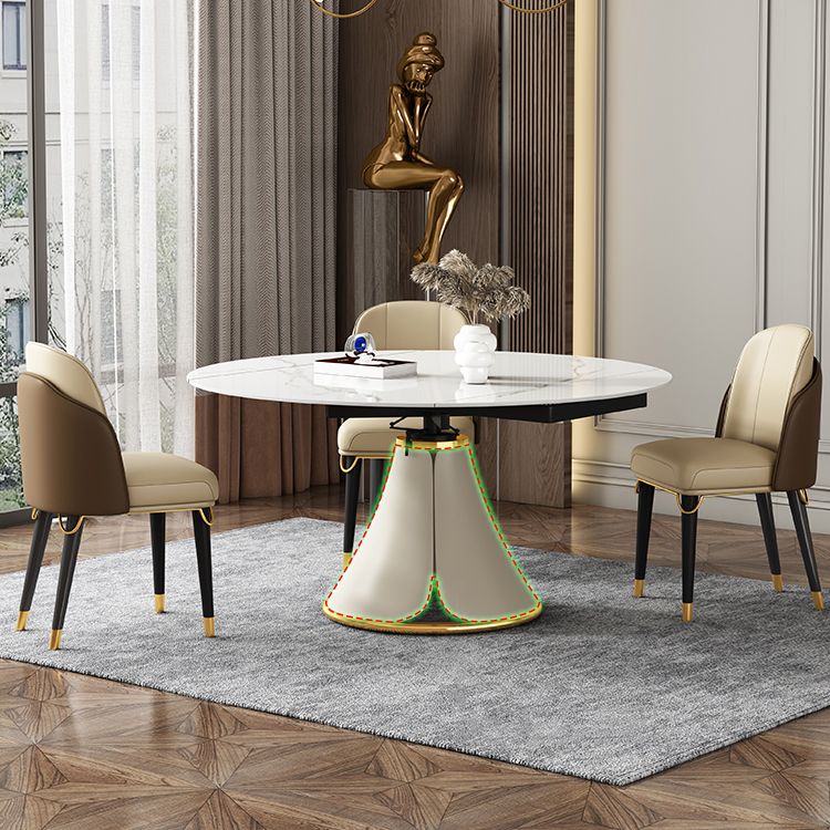Glam 1/4/5/6/7/9 Pieces White Dining Table Set with Stone Top Round Scalable Dinette Set Clearhalo 'Dining Room Sets' 'Dining Tables & Seating' 'dining_room_set' 'furn' 'furn_dining_room_set' 'Furniture' 'furniture_dining_room_set' 'Kitchen & Dining Furniture' 'kitchen&dining_furn' 'kitchen' 1200x1200_710ab042-8092-4ff6-89e8-a278ec25df57