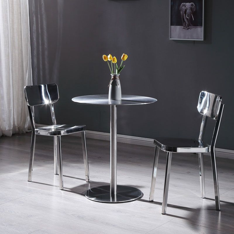 Silver Industrial Dining Chairs Stainless Steel Armless Dining Side Chair