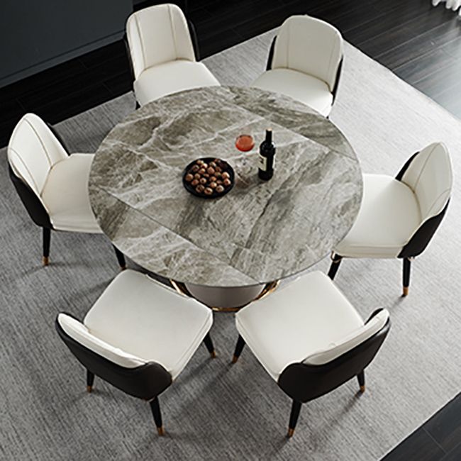 Casual Extendable Round Shape Table Sintered Stone Standard Dining Table for Kitchen Clearhalo ' dining_table' 'Dining Tables & Seating' 'Dining Tables' 'furn' 'furn_dining_table' 'Furniture' 'furniture_dining_table' 'Kitchen & Dining Furniture' 'kitchen&dining_furn' 'kitchen' 'kitchen_dining_table' 1200x1200_710d27b0-e488-4130-af22-d21b144fb784