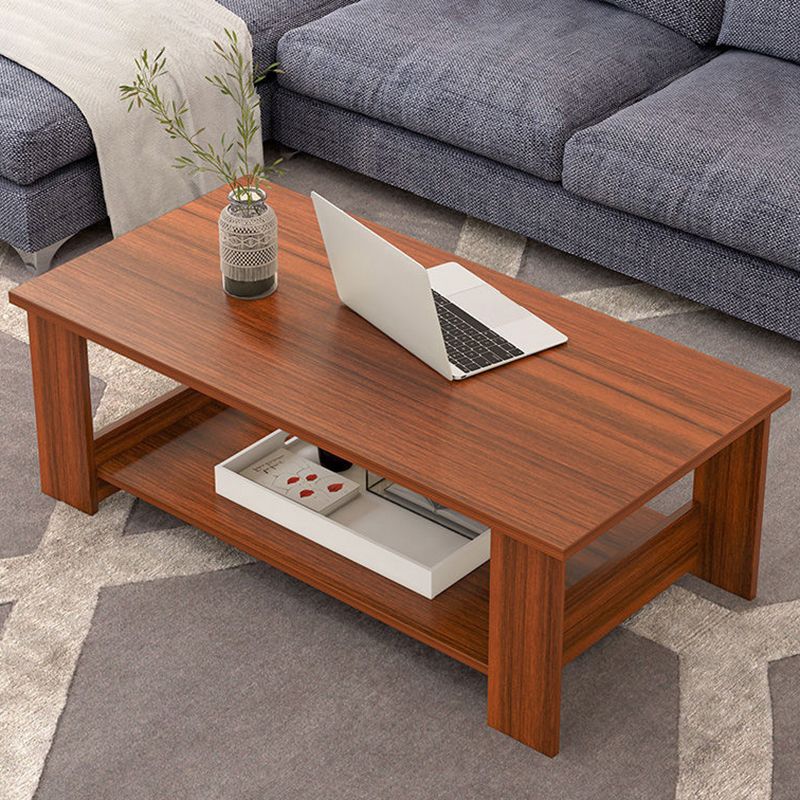 Mesa de centro rectangular moderna con estante de almacenamiento y 4 patas de madera