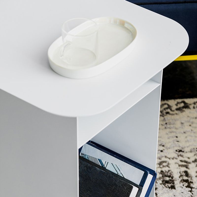 Mid-Century Rectangular Side Table Sled End Table with Shelves