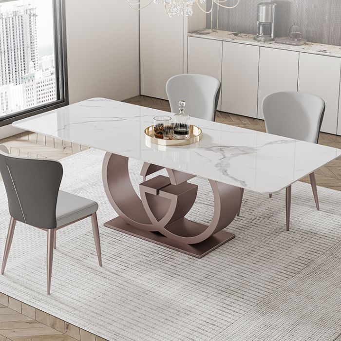 Designer Style Sintered Stone Dining Set Rectangle 1/3/4/7 Pieces Dining Room Table Set Clearhalo 'Dining Room Sets' 'Dining Tables & Seating' 'dining_room_set' 'furn' 'furn_dining_room_set' 'Furniture' 'furniture_dining_room_set' 'Kitchen & Dining Furniture' 1200x1200_7112fc54-e032-495b-b619-5a36483dee23