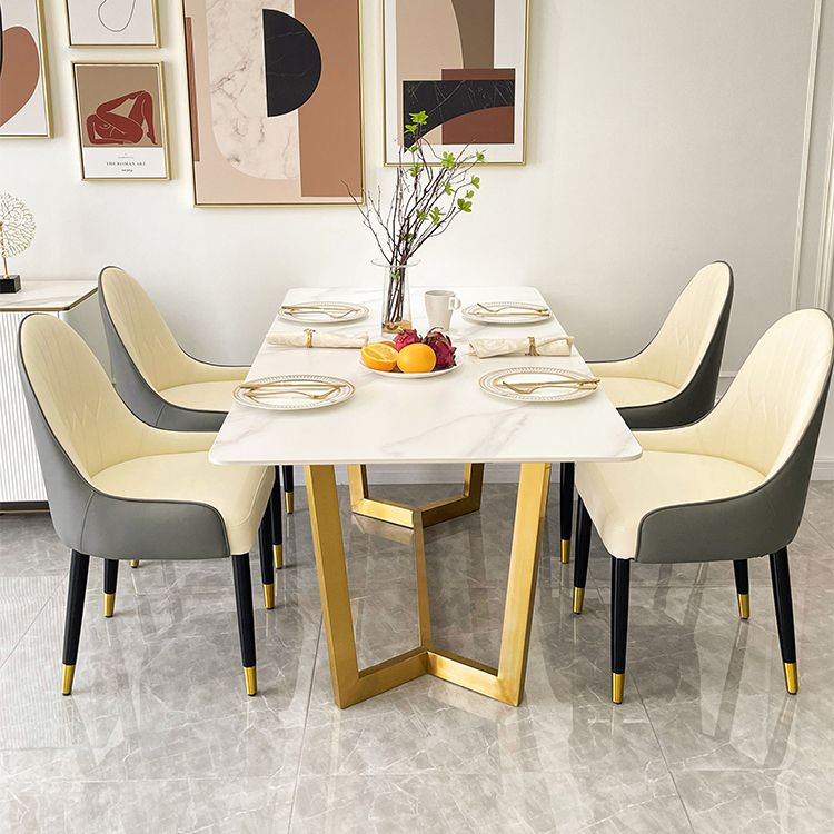 Scandinavian Metal Base Dining Table Rectangle Formal Dinette Set for Dining Room Clearhalo 'Dining Room Sets' 'Dining Tables & Seating' 'dining_room_set' 'furn' 'furn_dining_room_set' 'Furniture' 'furniture_dining_room_set' 'Kitchen & Dining Furniture' 'kitchen&dining_furn' 'kitchen' 1200x1200_71173101-460a-4e86-b1c3-93c474feba1c
