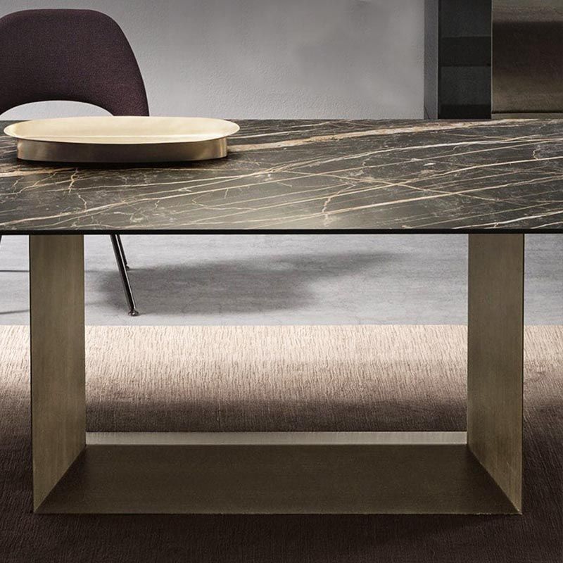 Mesa de comedor rectangular de piedra sinterizada, muebles modernos con base de acero para el hogar