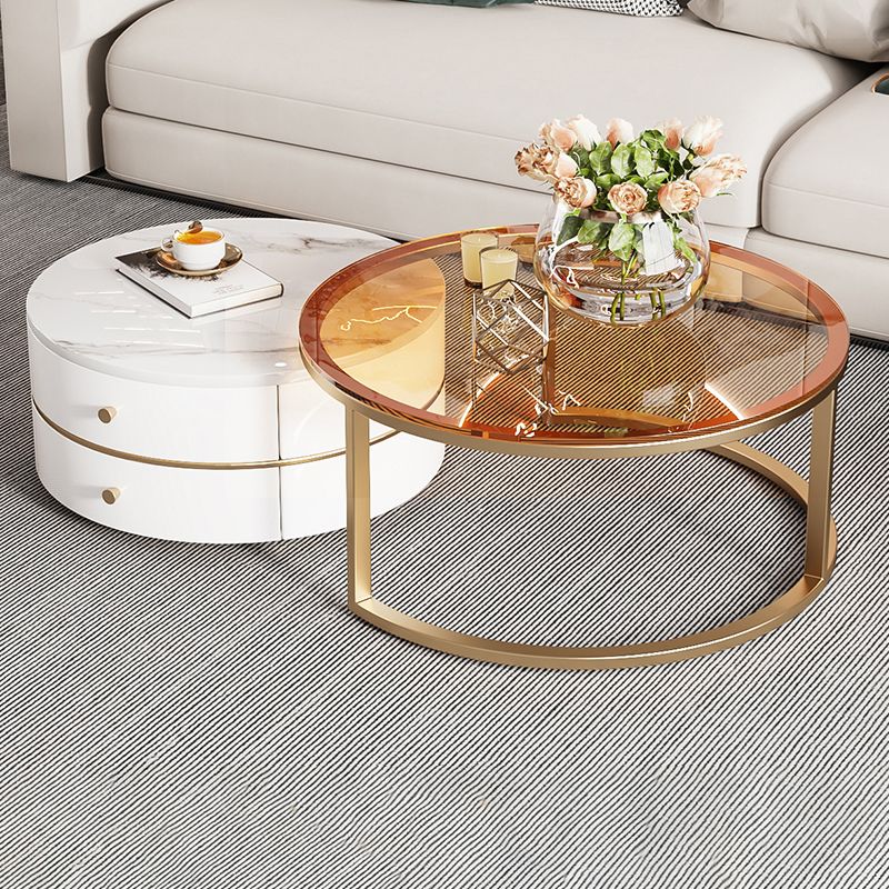 Table basse avec plateau en verre, 2 tables gigognes avec rangement