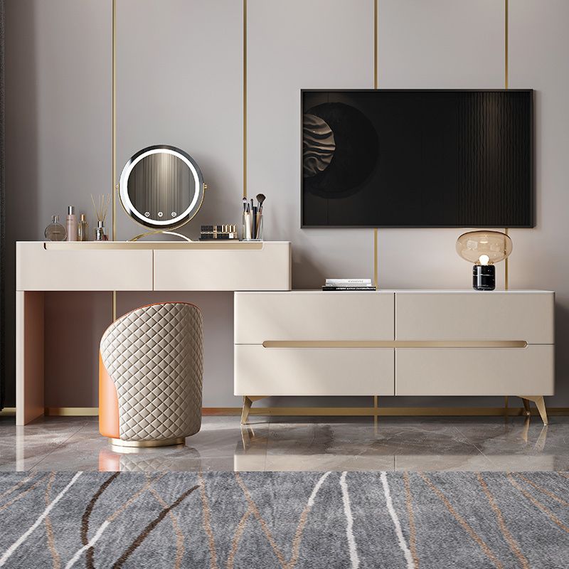 Contemporaneo con cassetto tavolo da toeletta a specchio illuminato per camera da letto metallico