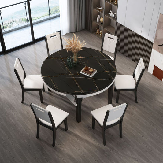 7 Pcs Modern Dining Room Set with Round Table and 4 Legs Base Dining Set with Armless Chairs Clearhalo 'Dining Room Sets' 'Dining Tables & Seating' 'dining_room_set' 'furn' 'furn_dining_room_set' 'Furniture' 'furniture_dining_room_set' 'Kitchen & Dining Furniture' 'kitchen&dining_furn' 'kitchen' 1200x1200_711d56e6-cf4e-4501-a8ed-f69b689ff3dd