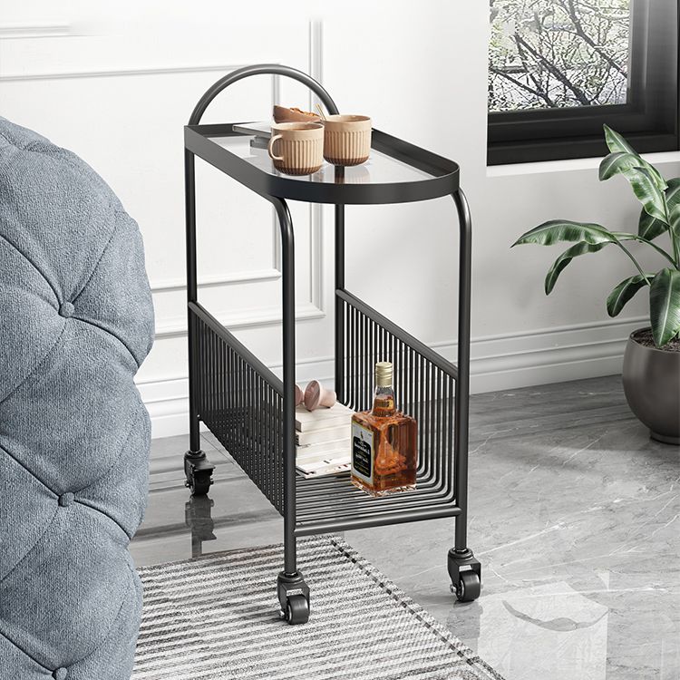 Modern Glass Top with Storage Double Tier Living Room Accent Side Table