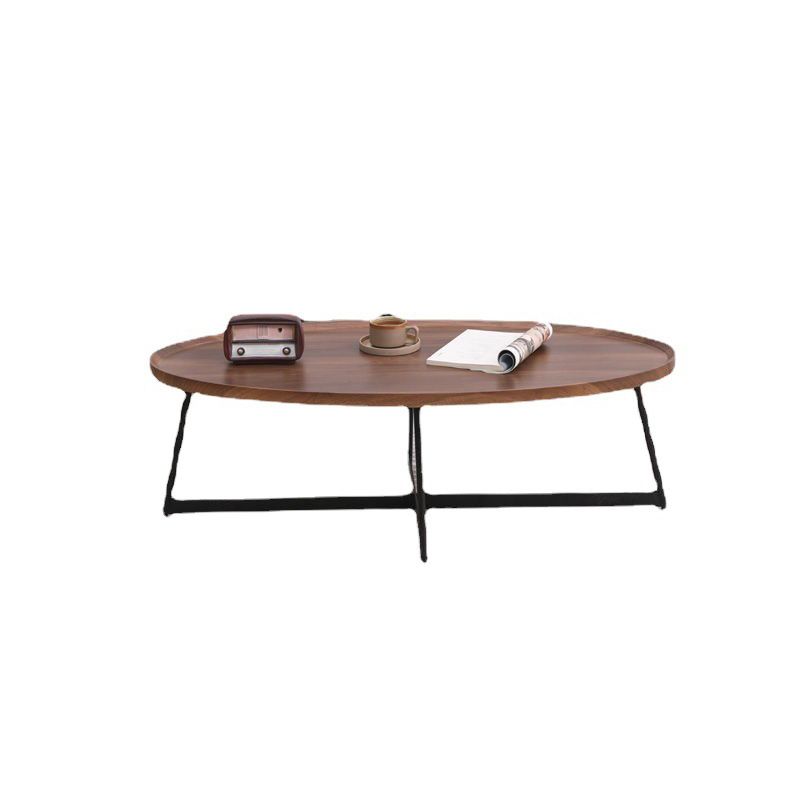 Stile moderno Black Metal Base Metal Bashing Wood/Walnut Oval/Round Table Top Side Table