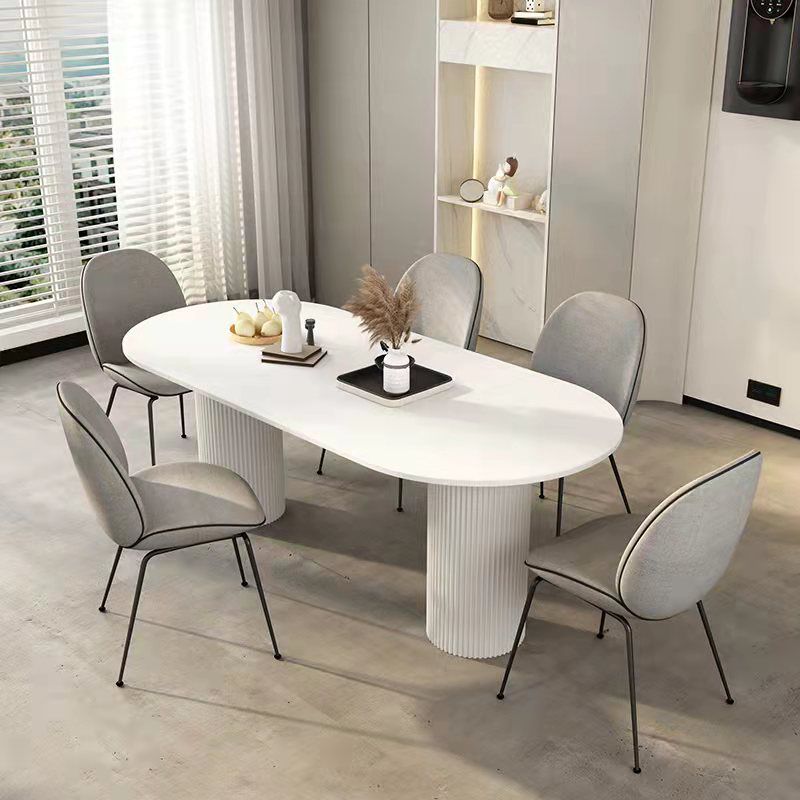 Oval Sintered Stone Dining Table Modern White-black Furniture with Double Pedestal Base Clearhalo 'Dining Tables & Seating' 'Dining Tables' 'dining_table' 'furn' 'furn_dining_table' 'Furniture' 'Kitchen & Dining Furniture' 1200x1200_712cf728-26ab-45fd-a858-2671afc414e0