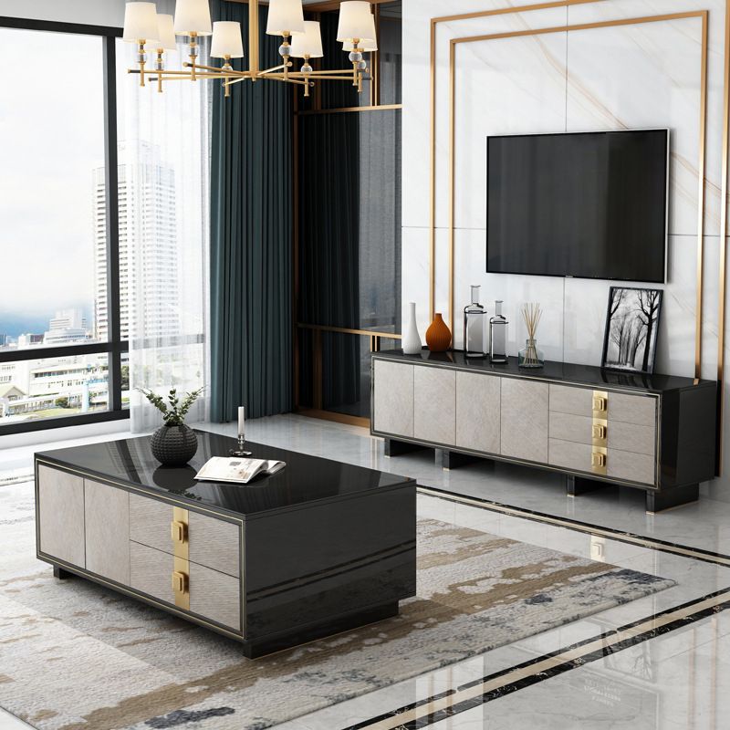 Console multimédia contemporaine Console de meuble TV en bois avec tiroirs