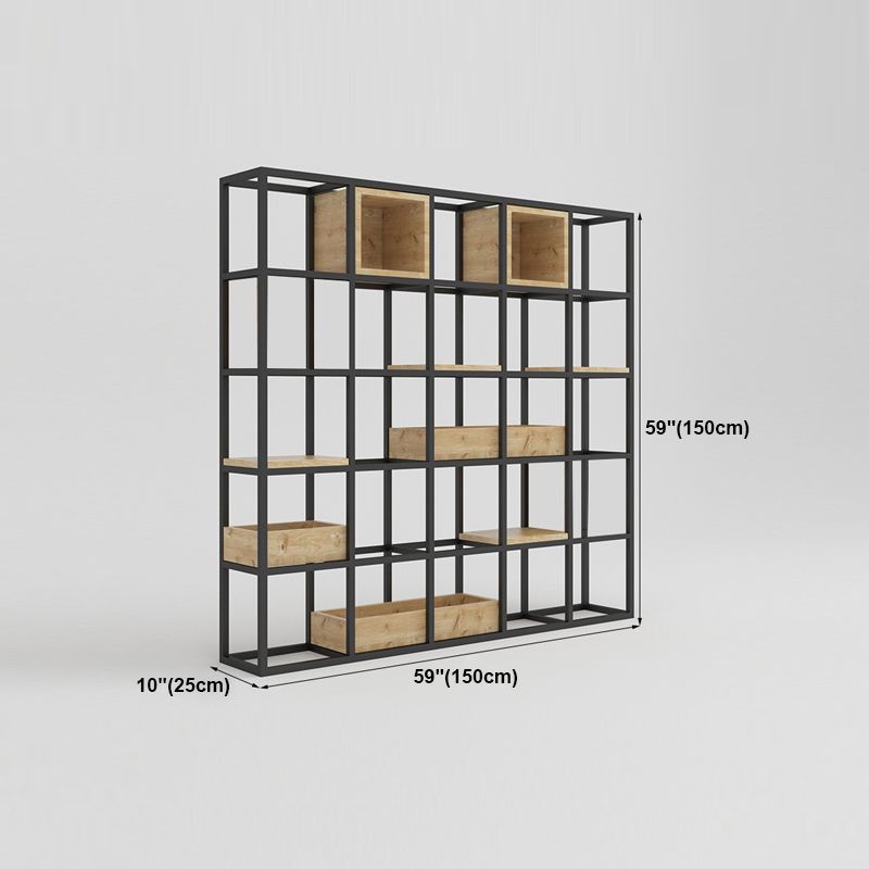 Modern Open Etagere Bookshelf with Black Iron Frame Pine Wood Shelf Clearhalo 'Bookcases' 'Furniture' 'furniture_bookcases' 'kitchen' 'kitchen_bookcases' 'Living Room Furniture' 'Office Furniture' 1200x1200_7131437c-2895-4cd6-88e9-8b1506941746