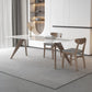 Modern Sintered Stone White Table Dining Table with Wooden Base and 4 Legs