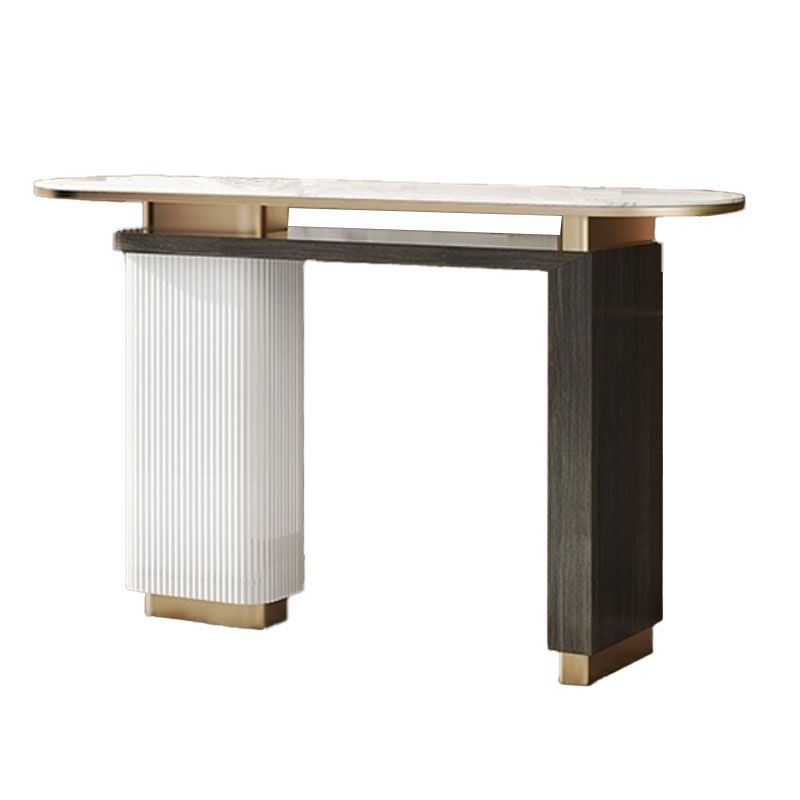 Oval Shape Contemporary Console Table Stone Console Sofa Table in Black and White