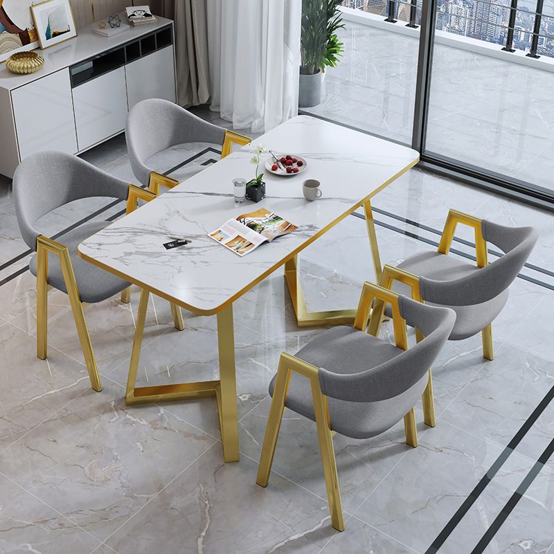 5ピース長方形の形状木製のトップダイニングルームの椅子とテーブルセット