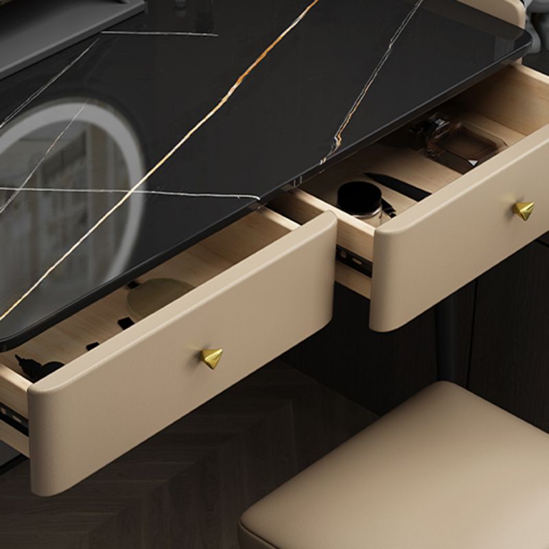 Vanity Stone Makeup Dressing Table Stool Set with 2 Drawers - 31.1" H Clearhalo 'Bedroom Furniture' 'furn' 'furn_makeup_vanities' 'Furniture' 'Makeup Vanities' 'makeup_vanities' 1200x1200_713710e2-1880-4a2f-bc78-ca5c429a269e