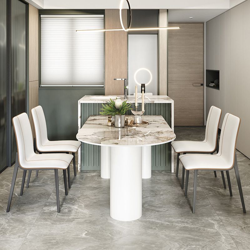 Stone Top Dining Table Traditional Luxury Dining Table with 3 Legs Base in White