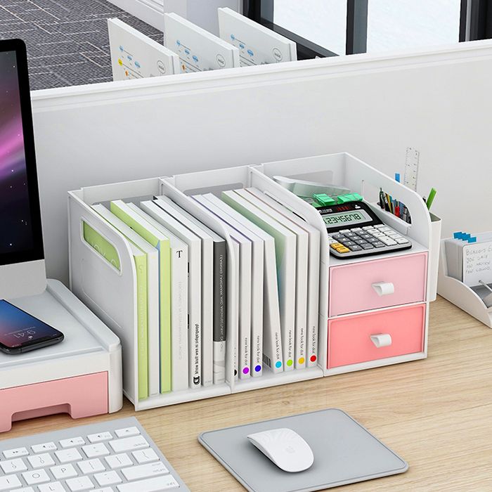 Modern Standard Plastic Bookcase Closed Back Bookshelf for Desk