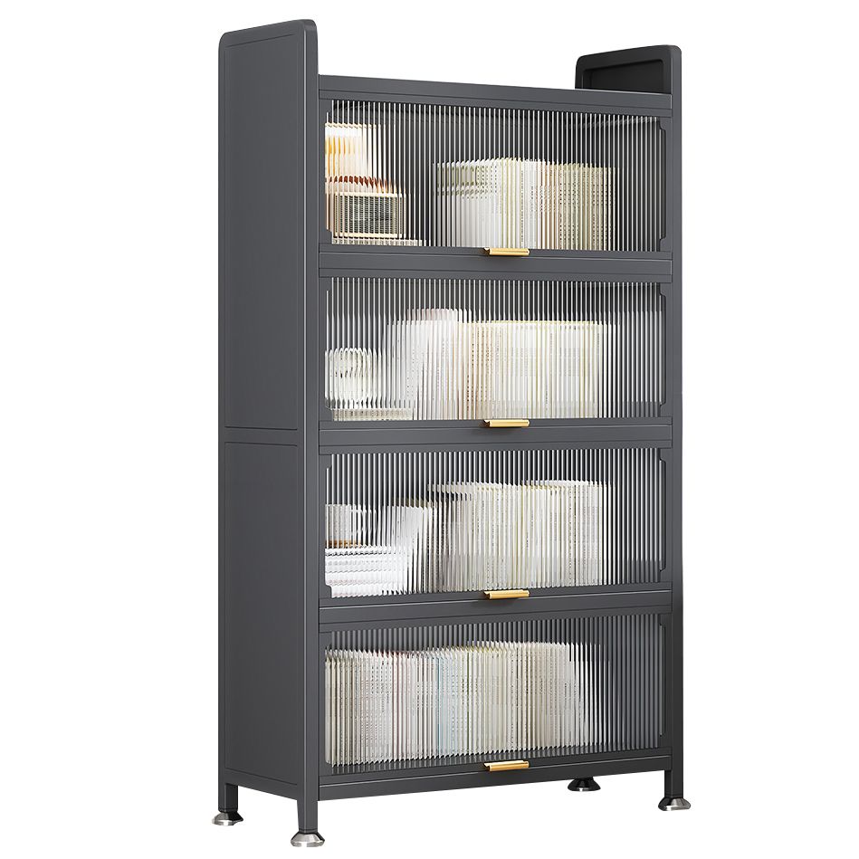 Modern Stainless Steel Bookcase, Grey, Geometric Bookshelf for Any Room with Door