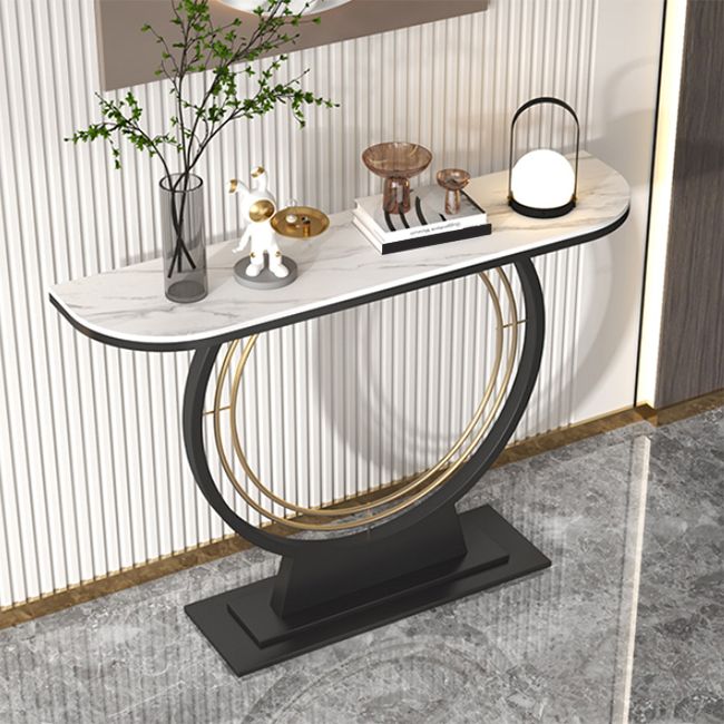Glam Half Moon Accent Table Iron Console Sofa Table for Hall