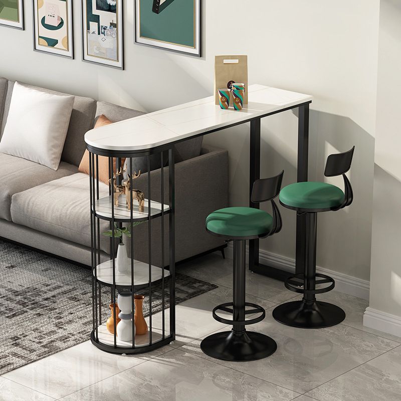 Stone Industrial Bar Dining Table Double Pedestal Bistro Table with Shelve (only table) Clearhalo 'Bar Furniture' 'Bar Tables' 'bar_tables' 'furn' 'furn_bar_tables' 'Furniture' 'furniture_bar_tables' 'Kitchen & Dining Furniture' 'kitchen&dining_furn' 'kitchen' 1200x1200_71454e0c-fd1c-403e-8919-782c61f87311