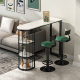 Stone Industrial Bar Dining Table Double Pedestal Bistro Table with Shelve (only table) Clearhalo 'Bar Furniture' 'Bar Tables' 'bar_tables' 'furn' 'furn_bar_tables' 'Furniture' 'furniture_bar_tables' 'Kitchen & Dining Furniture' 'kitchen&dining_furn' 'kitchen' 1200x1200_71454e0c-fd1c-403e-8919-782c61f87311