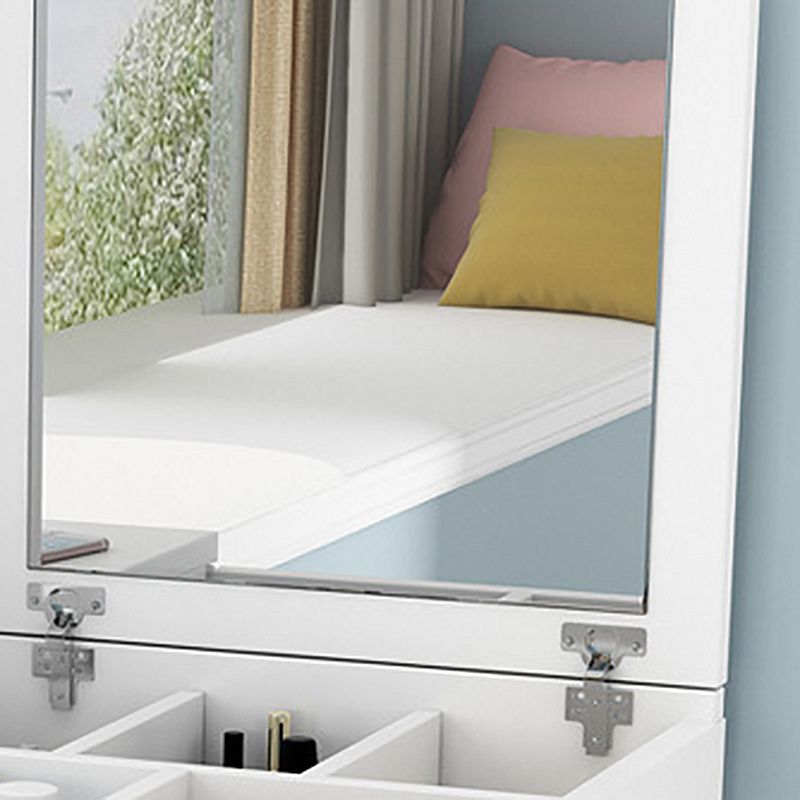 Scandinavian Engineered Wood Dressing Table Set with Mirror and Padded Stool