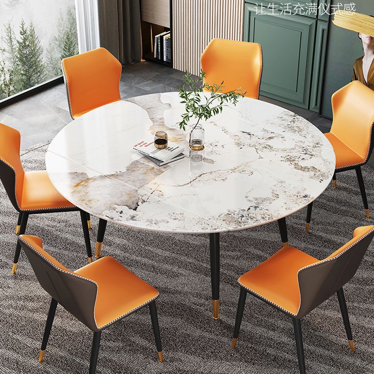 Traditional Luxury Round Drop-Leaf Dining Table Stone Furniture for Dining Room Clearhalo ' dining_table' 'Dining Tables & Seating' 'Dining Tables' 'furn' 'furn_dining_table' 'Furniture' 'furniture_dining_table' 'Kitchen & Dining Furniture' 'kitchen&dining_furn' 'kitchen' 'kitchen_dining_table' 1200x1200_714aa520-4706-4691-bf47-d3bf1c5427a7