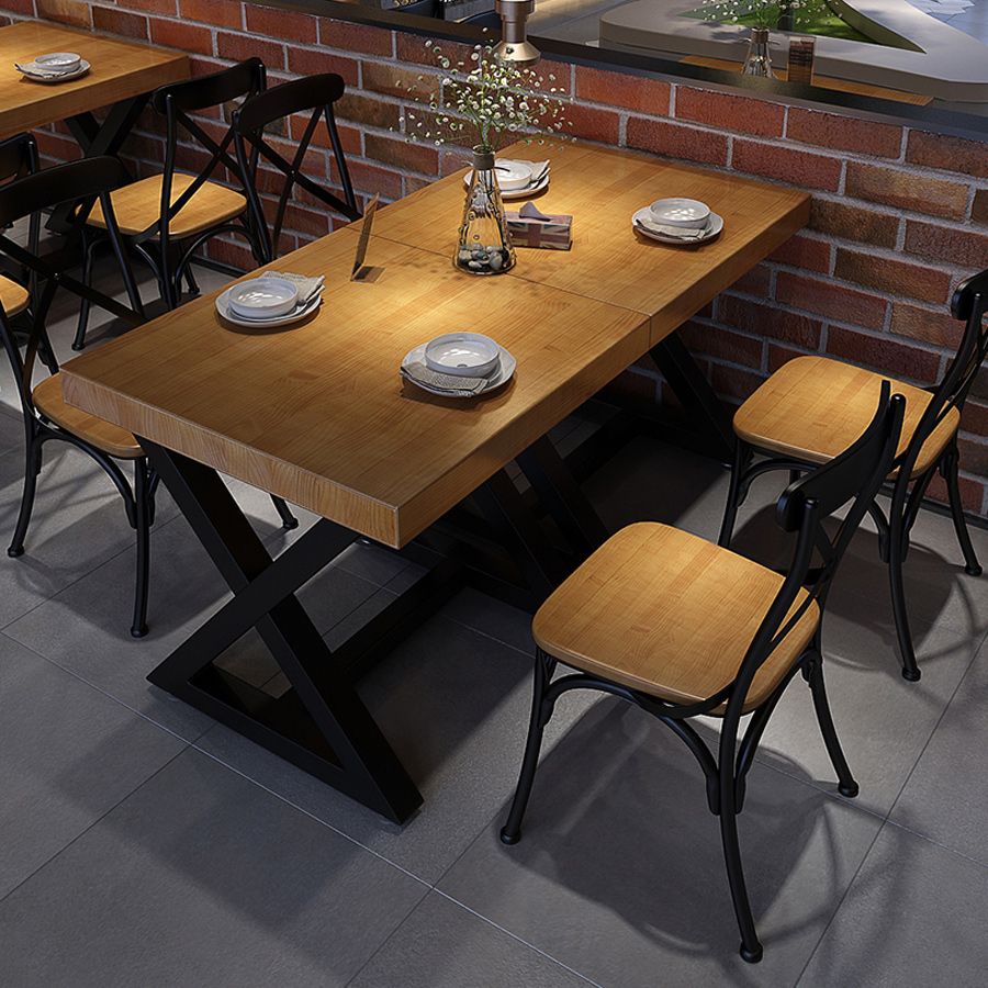 Industrial Wood Dining Table for Restaurant Square Table with Trestle Base Clearhalo 'Dining Tables & Seating' 'Dining Tables' 'dining_table' 'furn' 'furn_dining_table' 'Furniture' 'Kitchen & Dining Furniture' 1200x1200_714d1984-cfc3-4055-8c52-00007c990a35