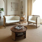 Beige Cushions Sofa in Rattan Accent Tropical Sofa with Tuxedo Arm