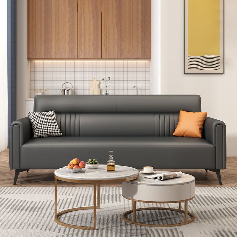 Modern Faux Leather Square Arm Standard Sofa with Storage Bag for Living Room Clearhalo 'furn' 'furn_sofas' 'Furniture' 'furniture_sofas' 'kitchen' 'kitchen_sofas' 'Living Room Furniture' 'Sofa' 'sofas' 1200x1200_714f7d3a-4797-475e-b22c-190ea0a52b07