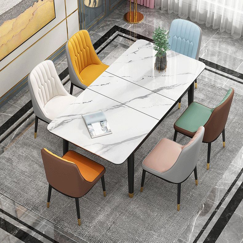 Rectangle 4 Legs Home Furniture Stone Dining Room Collection with Drop Leaf Clearhalo ' dining_table' 'Dining Tables & Seating' 'Dining Tables' 'furn' 'furn_dining_table' 'Furniture' 'furniture_dining_table' 'Kitchen & Dining Furniture' 'kitchen&dining_furn' 'kitchen' 'kitchen_dining_table' 1200x1200_714fea2b-7286-41fb-b0af-66bde14b5da2