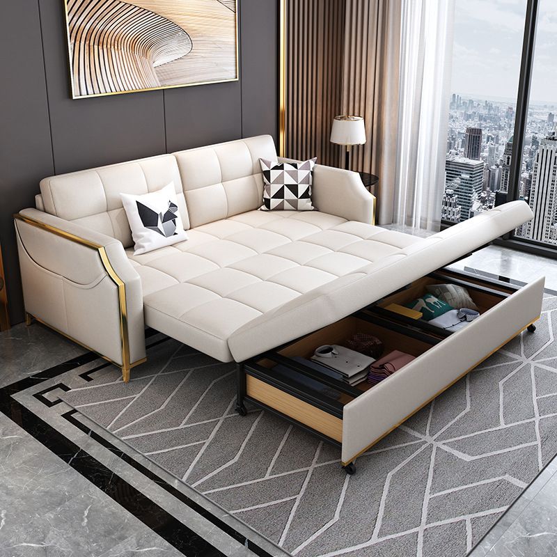31.49" Tall White Sleeper Sofa Glam Style Biscuit Back Sofa Bed Clearhalo 'furn' 'furn_futons' 'Furniture' 'Futons & Daybeds' 'Futons' 'Living Room Furniture' 1200x1200_71503142-266c-4fc5-9cfa-48ff72695c2e