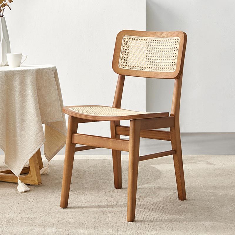 Solid Wood Side Chair Traditional Rattan Dining Chair with Wood Base Clearhalo 'Dining Chairs' 'Dining Tables & Seating' 'dining_chair' 'furn' 'furn_dining_chair' 'Furniture' 'Kitchen & Dining Furniture' 1200x1200_7154b62a-9ddf-4103-a90c-ec301838860e
