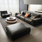 Contemporary Genuine Leather Square Arm Sofa For Living Room