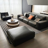 Contemporary Genuine Leather Square Arm Sofa For Living Room