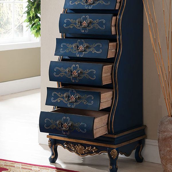 Commode en bois massif de coffre de rangement traditionnel avec 7 tiroirs, largeur de 16,5 pouces