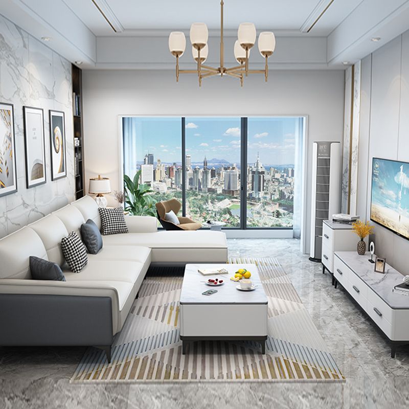 Pain en cuir en cuir canapé sectionnel canapé à bras évasé et chaise