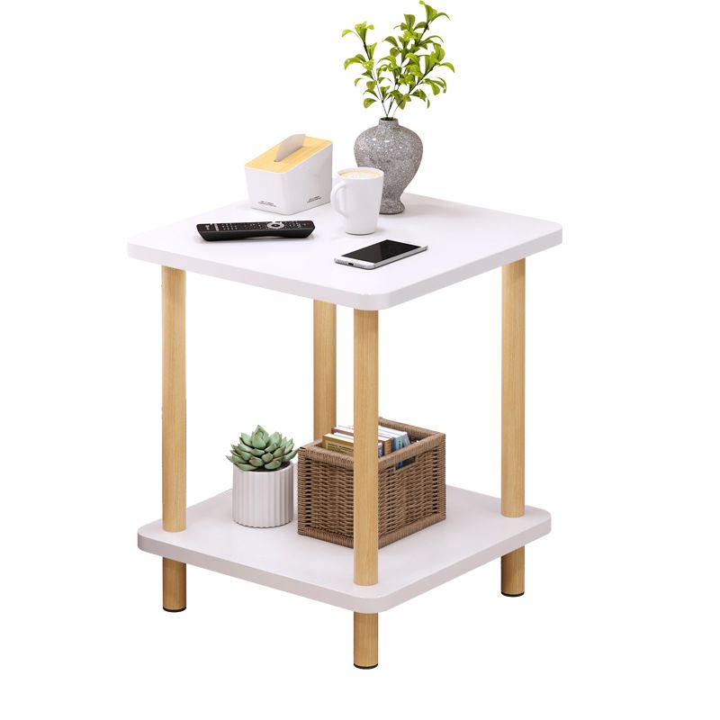 Modern Wooden Side Table Square / Rectangle White and Wood 4 - Legs Sofa Side Table