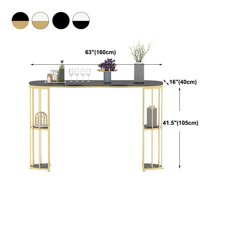 Glam Iron Bar Dining Table Stone Top Oval Indoor Bistro Table with 2-Shelf Fixed Table Clearhalo 'Bar Furniture' 'Bar Tables' 'bar_tables' 'furn' 'furn_bar_tables' 'Furniture' 'furniture_bar_tables' 'Kitchen & Dining Furniture' 1200x1200_715a7d32-7f5e-40d9-9a5a-35284c0df8dc