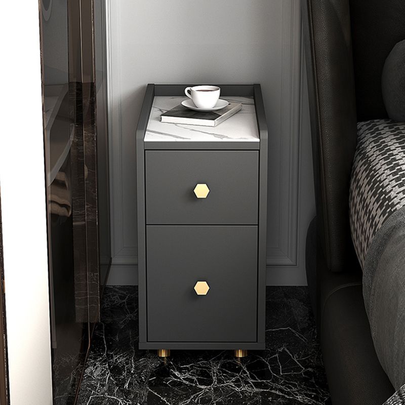 Glam Stone Top Bed Nightstand 2-Drawer Imitation Wood Legs Included Night Table Clearhalo 'Bedroom Furniture' 'furn' 'furn_night_stand' 'Furniture' 'night_stand' 'Nightstands' 1200x1200_715d0eab-6ca0-4a91-a59b-651b0d704219