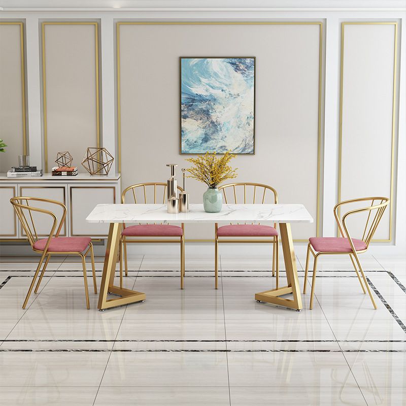 Glam Style Table Faux Marble Rectangle Table with Metal Legs for Home Use Clearhalo 'Dining Tables & Seating' 'Dining Tables' 'dining_table' 'furn' 'furn_dining_table' 'Furniture' 'Kitchen & Dining Furniture' 1200x1200_715e13ad-6486-4496-99fd-6009af6e7389